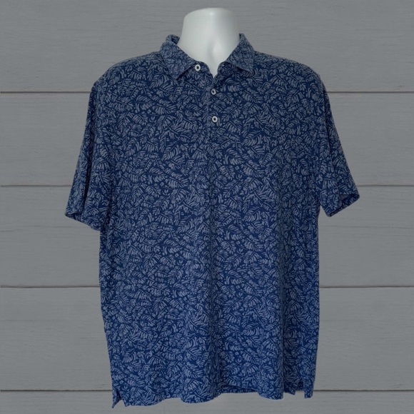 Jos. A. Bank 1905 Collection Men’s XL Tailored Fit Polo Shirt Blue Leaf Print - Picture 1 of 8